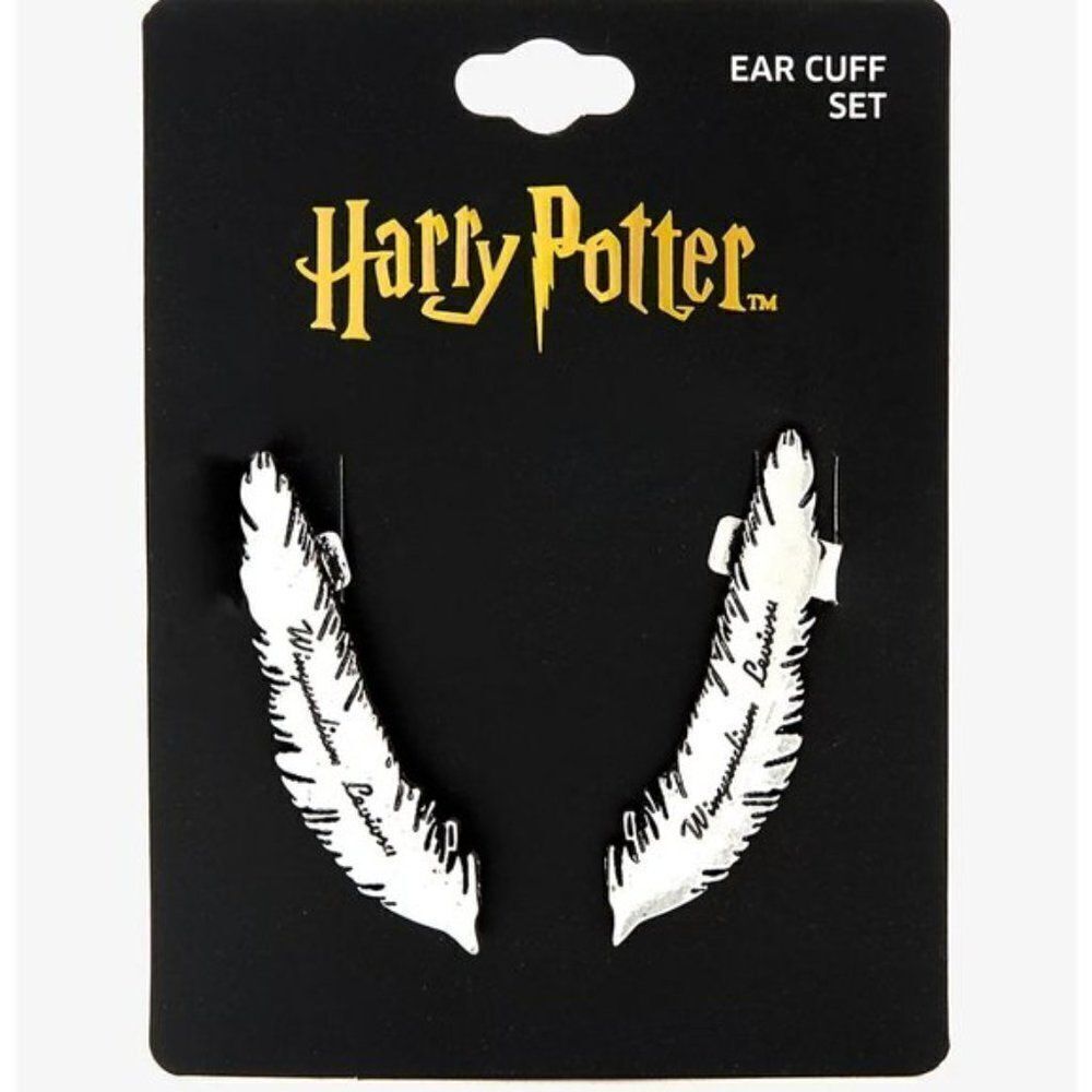 Harry Potter Official Licensed Engraved Silver Feather Ear Cuffs Earring Set